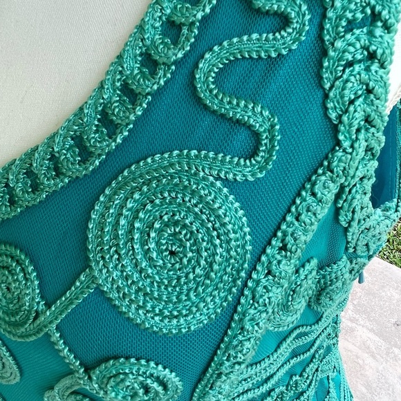 T & W Designs Womens Size L Green Soutache Mesh Overlay Sleeveless Dress - Picture 2 of 13